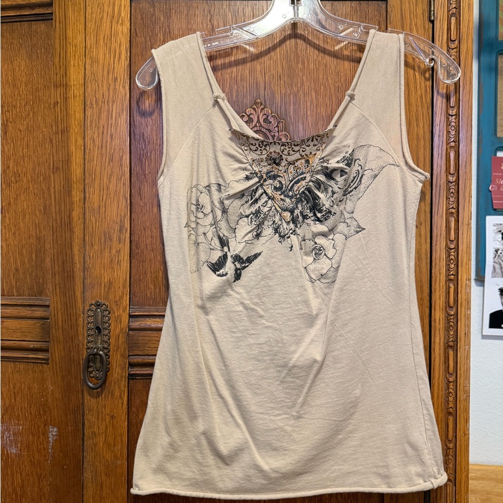 Realitee Clothing Beige Artistic Tank Top